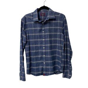 UNTUCKIT FLANNEL SHIRT MENS M BUTTON DOWN PLAID CHECK 100% COTTON SLIM FIT BLUE